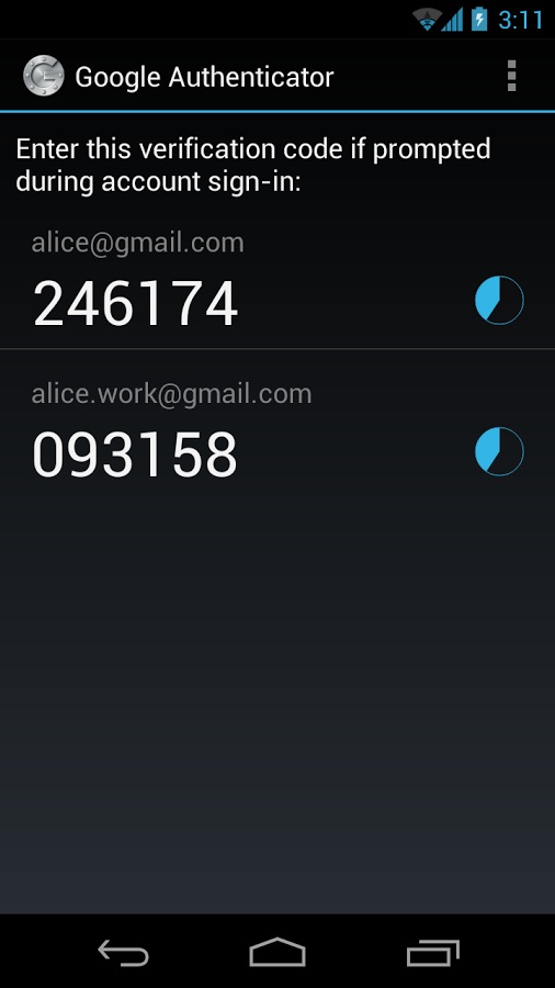 Google Authenticator View